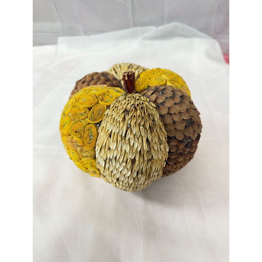 Mixed Media Decorative Pumpkin Fall Harvest Natural Texture Tabletop Decor Brown